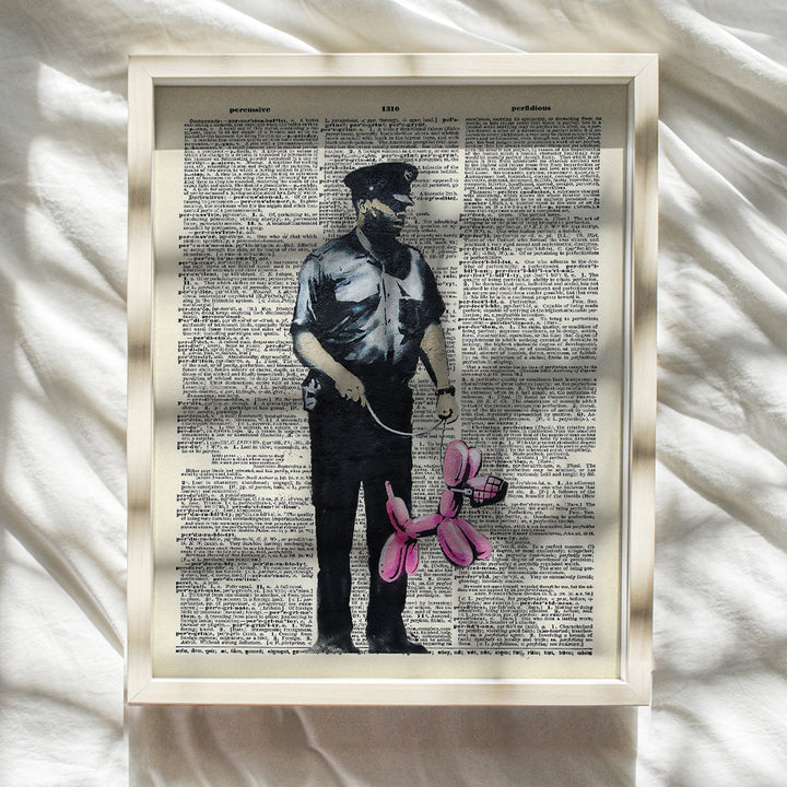 Banksy Street Art Wall Decor Picture - Upcycled Graffiti for Bedroom, Bathroom, Kids Room - Gift for Contemporary, Modern Art Fans, Dog Lovers, Policemen, Police, Law Enforcement - 8x10 Poster Print