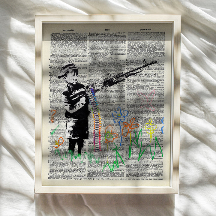 Crayon Gun Banksy Dictionary Page Wall Art, 8x10 Street Art Photo - Cool Gift for Graffiti, Mural Fans - Home Decor Picture, Decoration for Kids, Boys Room, Bedroom - Unframed Poster Print