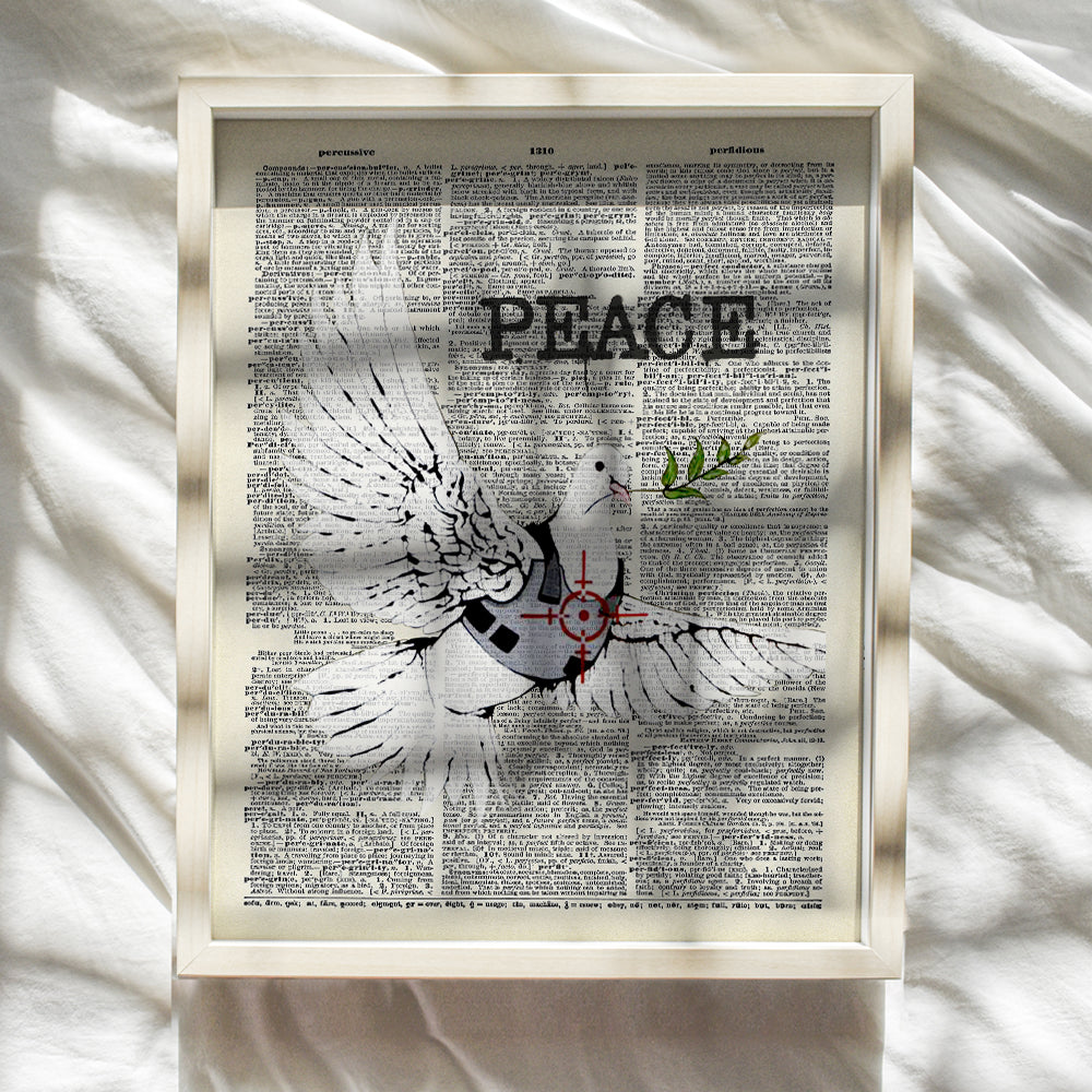 Banksy Graffiti Dictionary Art Print - Inspirational Vintage Upcycled Wall Art Poster- Modern Chic Home Decor for Bedroom, Dorm, Bathroom - Gift for Teens, Mural Fans - 8x10 Photo Unframed - Peace