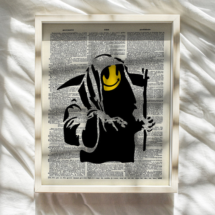 Banksy Grim Reaper Graffiti Dictionary Art - 8x10 Smiley Face Poster - Modern Home or Dorm Decor, Contemporary Wall Decoration Print - Funny Gift for Street Art Fans - Unframed Photo Print Sign