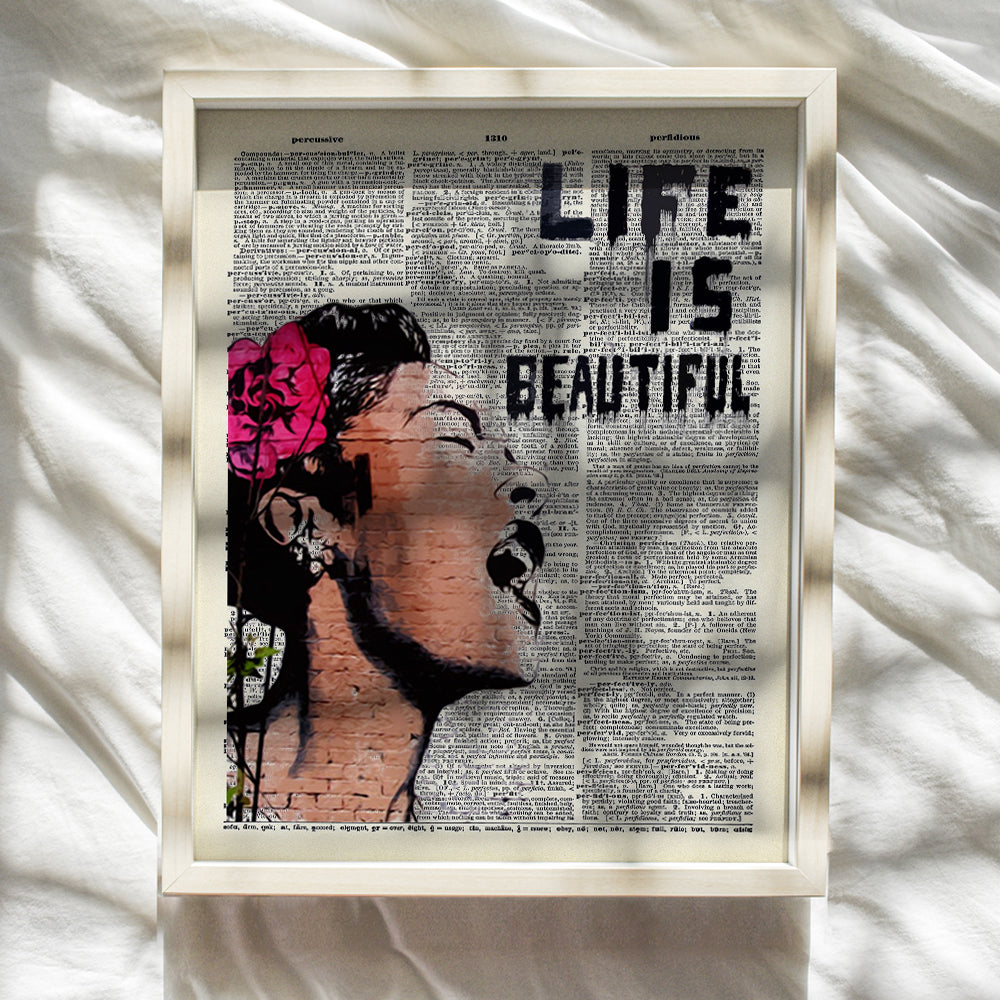 Banksy Wall Art - Upcycled Dictionary Graffiti Art Print, Billie Holiday 8x10 Street Art Poster, Home Decor - Urban Wall Art Print and Room Decorations - Makes a Great Gift - 8x10 Photo Unframed