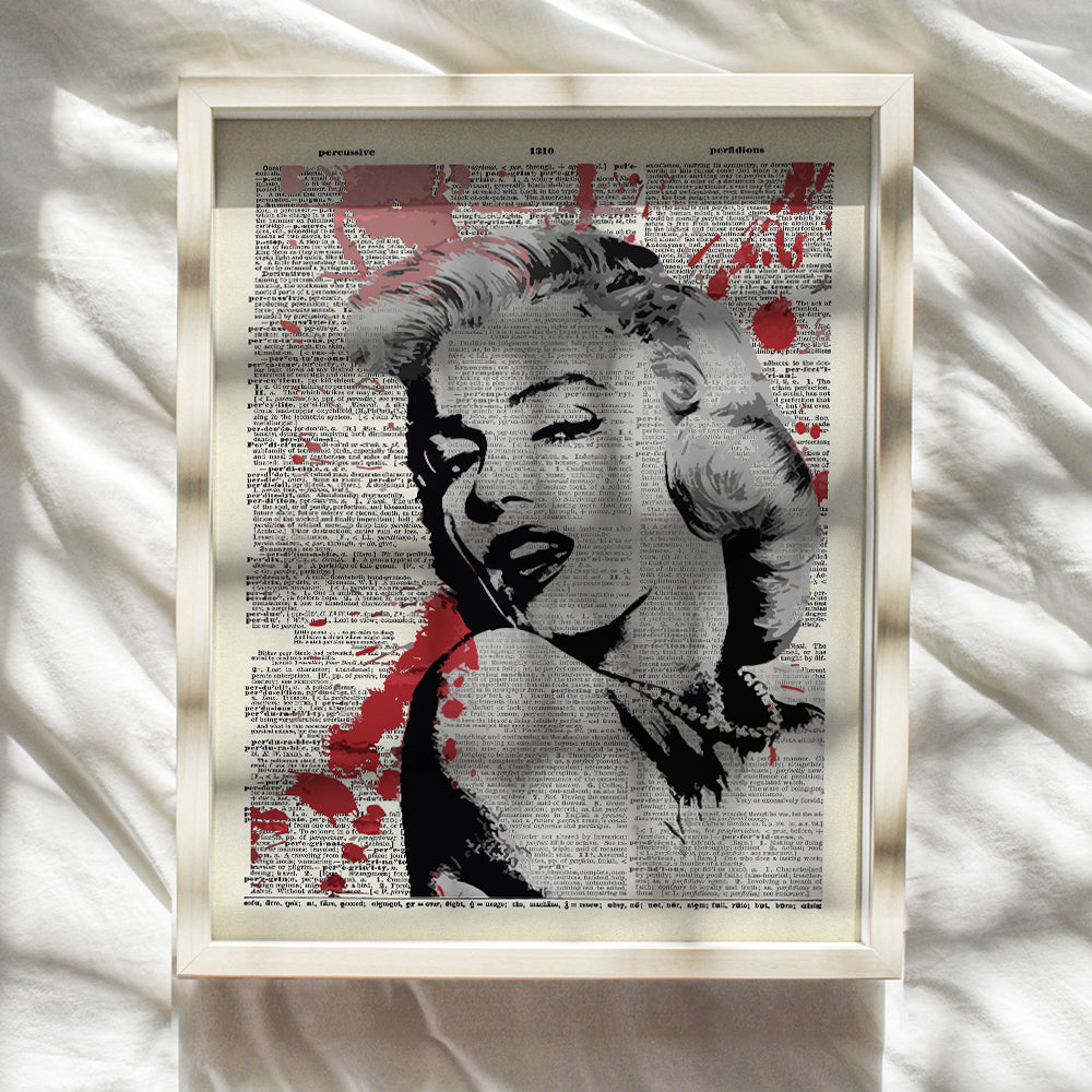 Banksy Marilyn Monroe Wall Decor - Upcycled Dictionary Wall Art Print - Gift and Room Decorations For Hollywood Movie Fan, Home Theater - Graffiti Street Art Mural Style - Chic Home Decor, 8X10 Photo