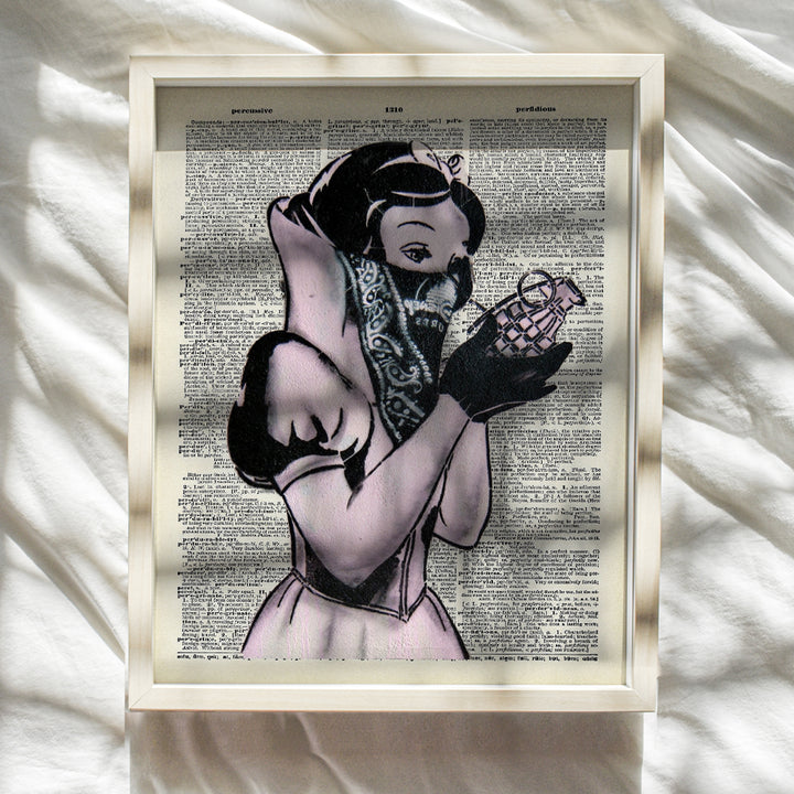 Banksy Snow White Hand Grenade Bandana Poster - Graffiti Wall Art Decor, Room Decoration for Bedroom, Dorm, Living Room - Gift for Teens, Urban Street Art Fans, Men Women - 8x10 UNFRAMED