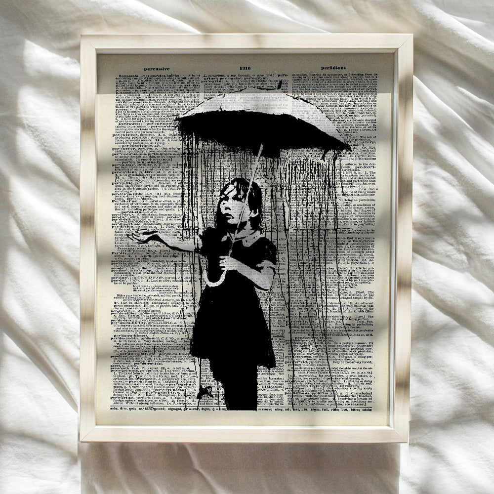 Banksy Girl with Umbrella Dictionary Street Art Poster - 8x10 Photo - Unframed Graffiti Picture Print