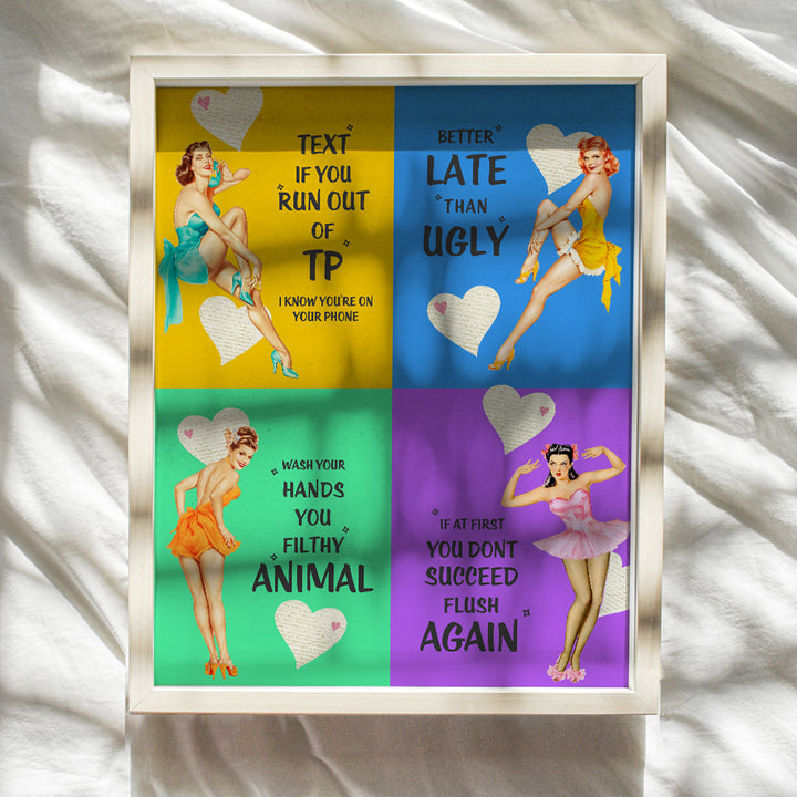 Vintage Retro 1950s Pinup Bathroom Decor for Women - Funny Bathroom Wall Art or Restroom Sign for Home, Bath, or Powder Room Decoration - Cute Unframed Poster - Unique Housewarming Gift