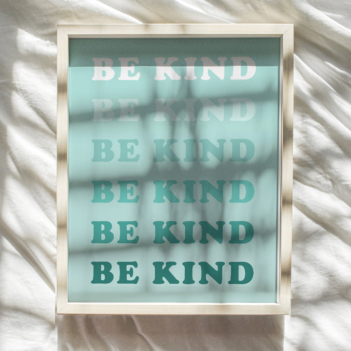 Be Kind Sign Wall Art & Decor - Yellowbird Art & Design Kindness Poster - Teal Preppy Classroom Family Wall Art - Contemporary art Aesthetic Indie Inspiration Home Decor - Living room Bedroom Decor