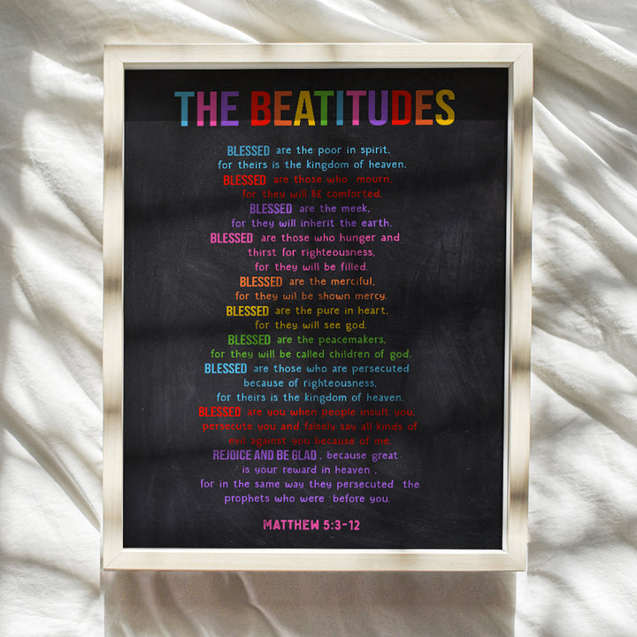 The Beatitudes Wall Art - Religious Wall Decor - Christian Gifts for Women, Kids - Catholic Gifts - Inspirational Bible Verses Wall Decor - Spiritual Scripture Wall Art - Boys Room, Girls Bedroom