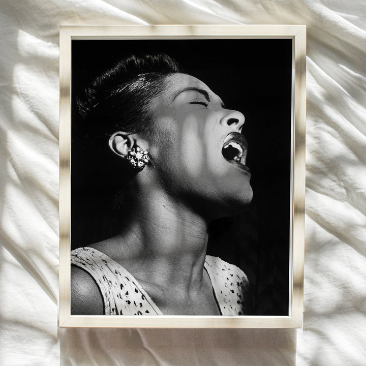 Billie Holiday Poster - Black African American Wall Art Decor - Famous Iconic Vintage Photo - Unique Gift for Singer, Performer, Black History Music Fan - 8x10 Jazz Wall Art for Bedroom, Living Room