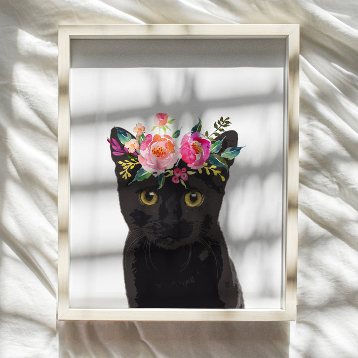 Kitty Cat Wall Decor - Floral Room Decoration for Bedroom, Girls Room, Living Room - 8x10 Wall Art Gift for Pussycat, Kitten, Cat Lovers, Veterinarian, Vet Office, Clinic - Unframed Poster Print