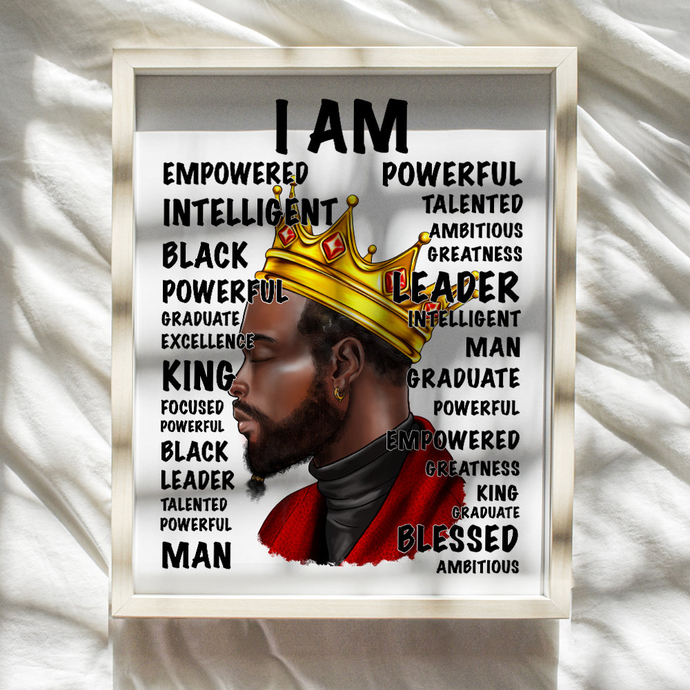 positive Affirmations for Black Men - I Am Inspirational Quotes Wall Art - Black pride - positive Quotes Wall Decor for African Americans - masculine Motivational posters for Men - Black Wall Art