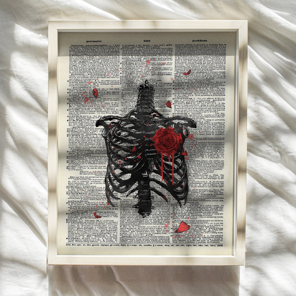 Goth, Gothic Anatomy Ribcage Wall Art Decor, Rose Dictionary Art - 8x10 Poster for Medical Clinic, Dr Office - Cool Unique Gift for Doctor, Med Student, Nurse, Physician Assistant, PA, Cardiologist