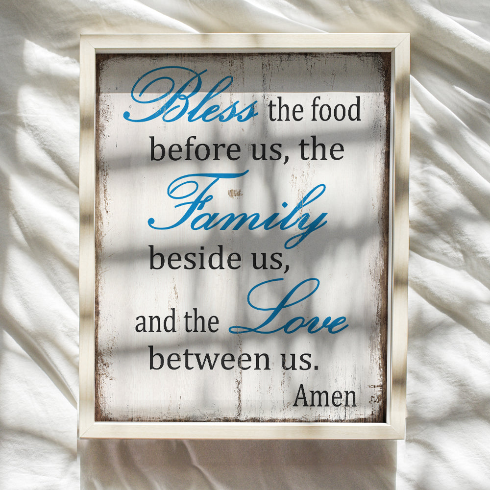 Bless the Food Before Us Sign - Kitchen, Dining Room Decor - Vintage Retro Cafe, Restaurant or Home Wall Art - Gift for Cooks and Chefs - Cute Unique Boho Engagement, Anniversary Gift for Women, Her