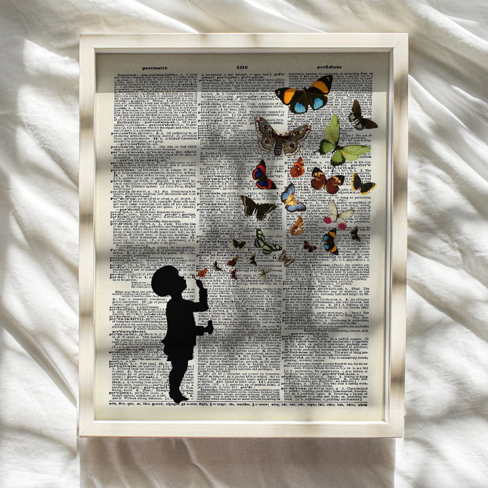 Blowing Butterflies Dictionary Wall Art - 8x10 Upcycled Butterfly Home Decor, Wall Decoration for Kids, Childs, Boys, Girls Room, Bedroom, Nursery - Chic Gift - Unframed Poster, Print, Photo, Picture