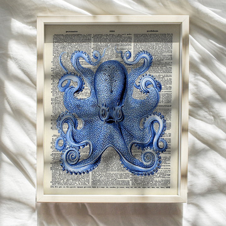 Vintage Octopus Dictionary Wall Decor Picture - Upcycled Retro Decoration for Home, Office or Apartment, Bedroom, Living Room, Bathroom, Bath - Gift for Ocean, Nautical Fans - 8x10 Poster Print