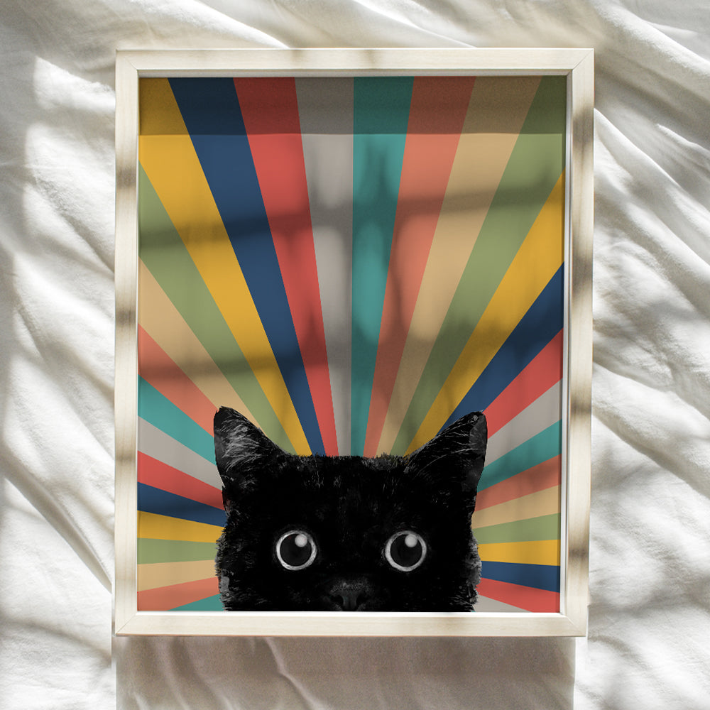 Cute Cat Wall Art Boho Wall Decor - Cat Wall Decor - Vintage Retro Black cat Stuff, Cat Mom, Cat Lover Gift - Cat Themed Gifts for Women - Cat Poster - Boho-chic Farmhouse Style Minimalist Room Decor