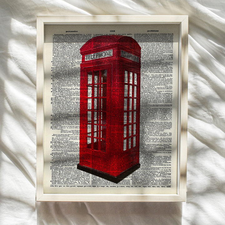 Upcycled Dictionary Wall Art Print - Vintage 8x10 Unframed Photo - Perfect Easy Gift - Chic Home Decor - Red British Phone Booth