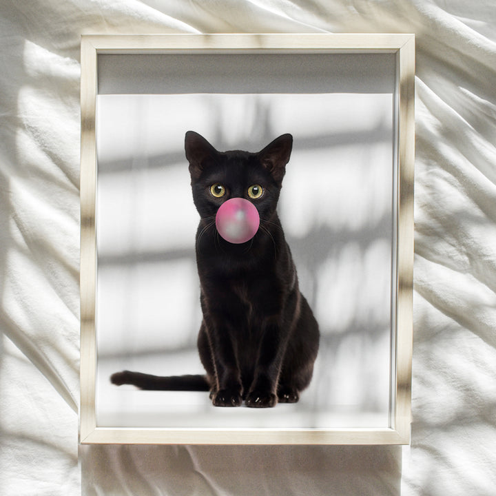 Black Cat Bubblegum - Unframed Wall Art Print - Makes a Great Gift - Modern Chic Home Decor - Ready to Frame (8x10) Photo