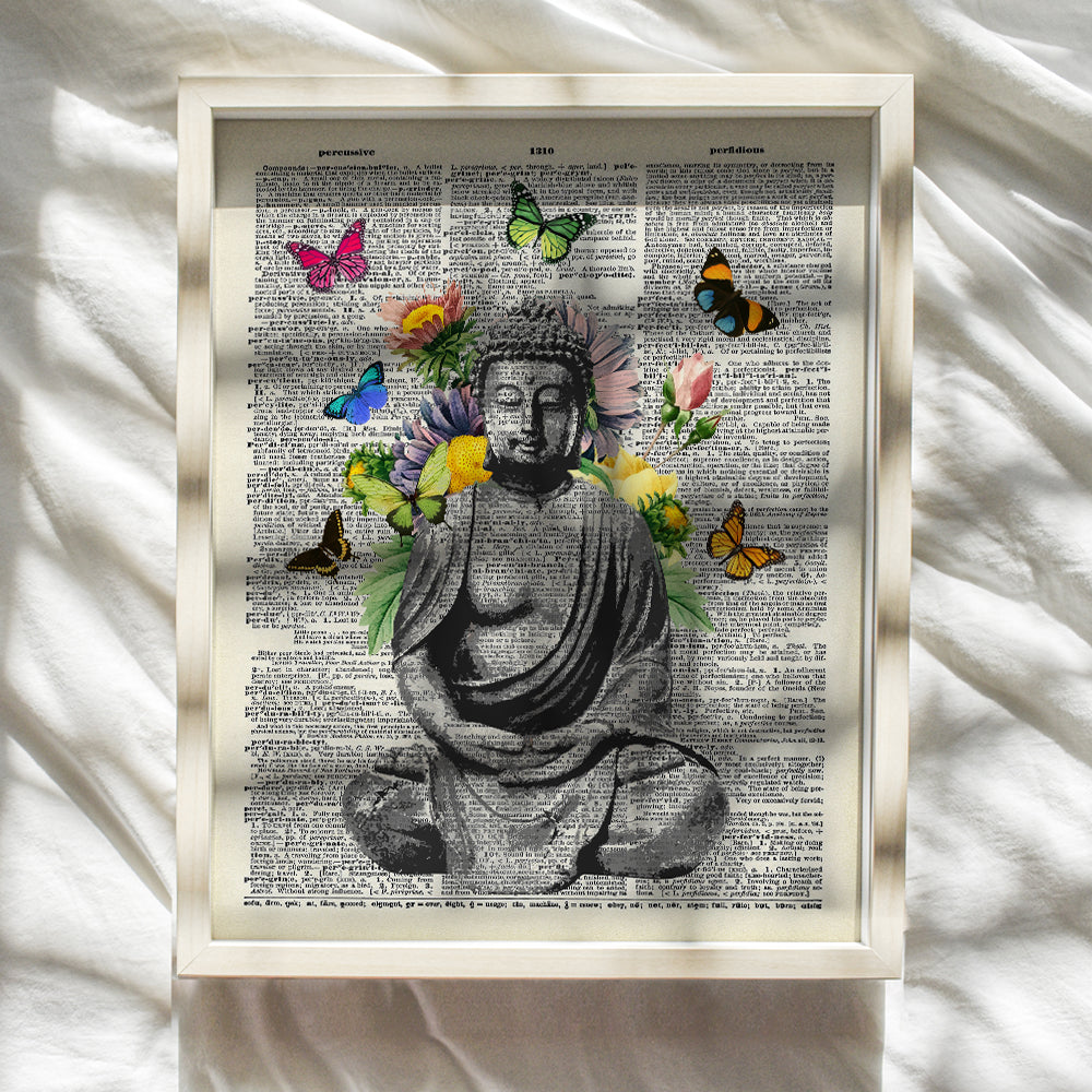 Butterfly Buddha Dictionary Wall Art Print - 8x10 Photo, Home Decor, Meditation Room or Yoga Studio Decoration - Unique Zen Gift - Unframed Poster Picture