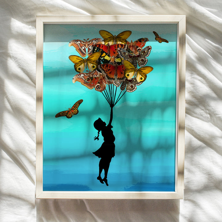 Girl With Butterflies Bouquet Home Decor Art Print - Wall Art Poster - Unique Room Decorations for Toddler, Kids Room, Nursery - Gift for Moms, Mothers, Baby Shower - 8x10 Photo Unframed