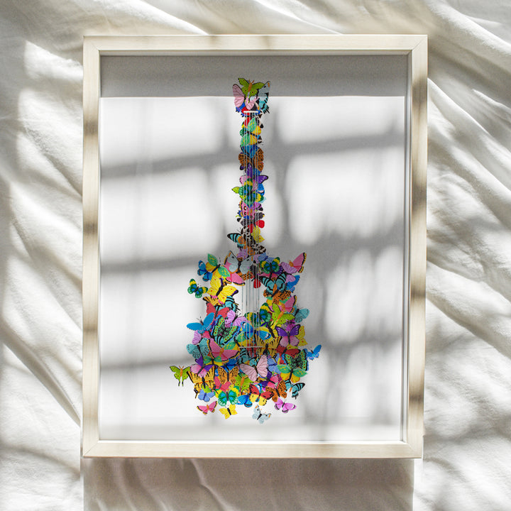 Butterfly Guitar Wall Art for Women, Teens, Girls, Musicians - Room Decor for Bedroom, Living Room, Home Office - Gift for Music Fans, Guitar Player - Butterflies Poster Print - 8x10 UNFRAMED