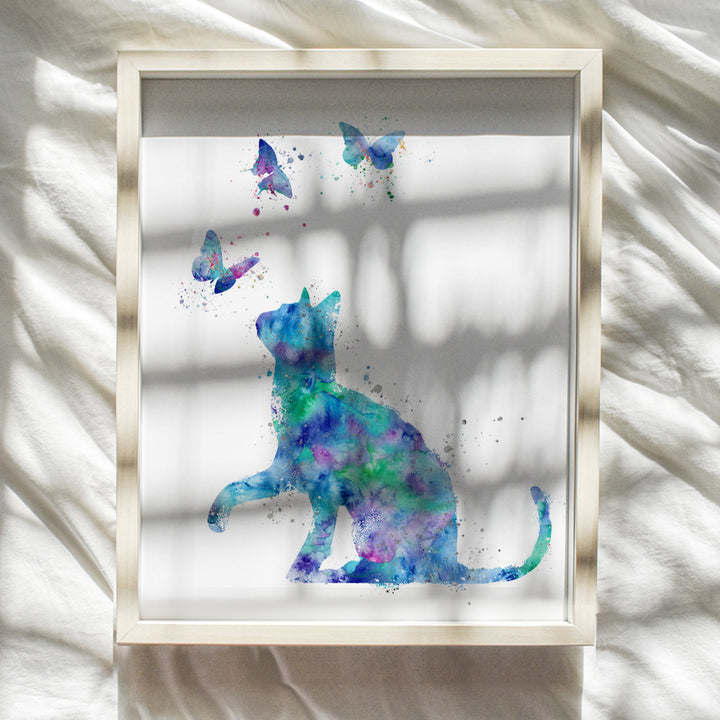 Watercolor Cat Wall Art Poster Print - Modern Home or Apartment Decor and Room Decorations for Bedroom, Girls, Baby, Kids Room or Nursery - Great Gift for Kitty Lovers - 8x10 Unframed Photo