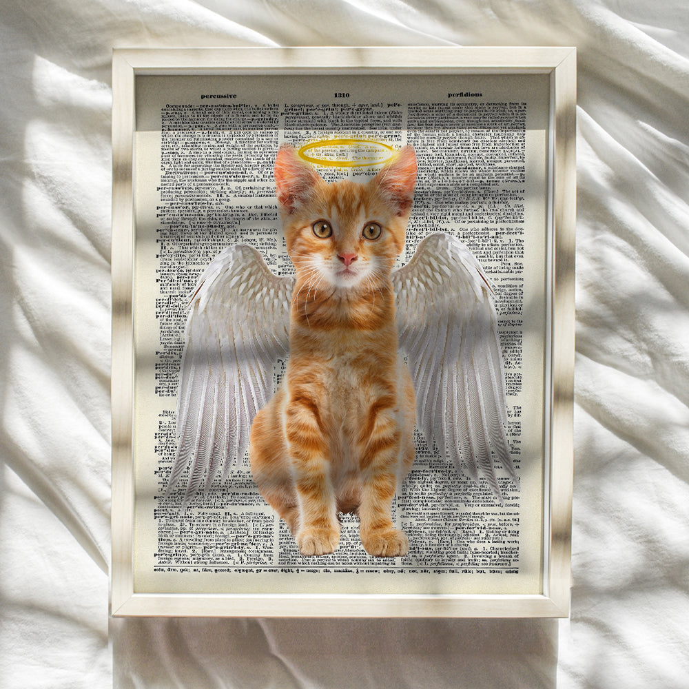 Angelic Cat Wall Art - Cat Wall Decor - Dictionary Art Print - Sweet Funny 8x10 Room Decoration or Home Decor Poster - Sentimental Angel, Kitty, Kitten or Cat Lover Gift - Upcycled Picture, Photo