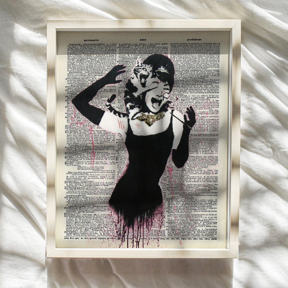 Audrey Hepburn, Banksy Graffiti Art - Cat Wall Decor - 8x10 Poster Print - Funny Home Decor, Room Decoration - Cool Chic Gift for Cat Lovers, Street Mural or Vintage Hollywood Lovers