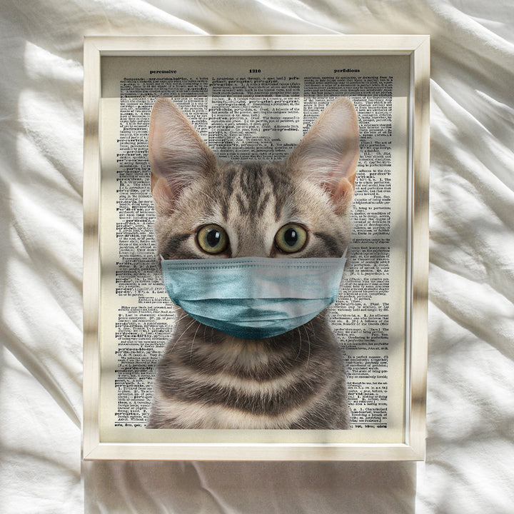 Covid19 Cat in Mask Wall Decor - 8x10 Coronavirus Kitty Room Decoration - Funny Pandemic Wall Art Poster Print -Cute Social Distancing Home Kitchen Bathroom Decor or Gag Gift for Animal Pet Cat Lover