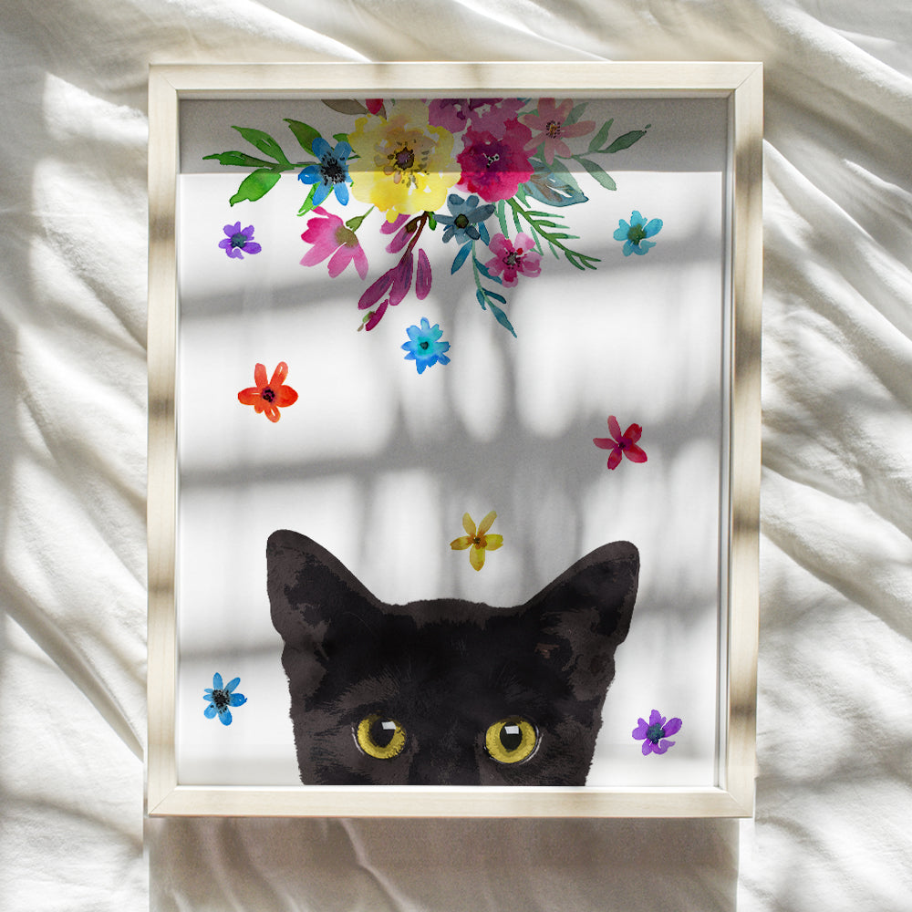 Cat Wall Decor - Cute Kitty Room Decoration for Girls Bedroom, Kids Room - 8x10 Flowers Floral Wall Art Gift for Women, Pussycat, Kitten, Cat Lovers, Veterinarian, Vet - Girly Poster Print