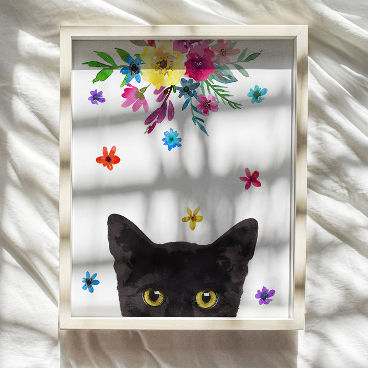 Cat Wall Decor - Cute Kitty Room Decoration for Girls Bedroom, Kids Room - 8x10 Flowers Floral Wall Art Gift for Women, Pussycat, Kitten, Cat Lovers, Veterinarian, Vet - Girly Poster Print