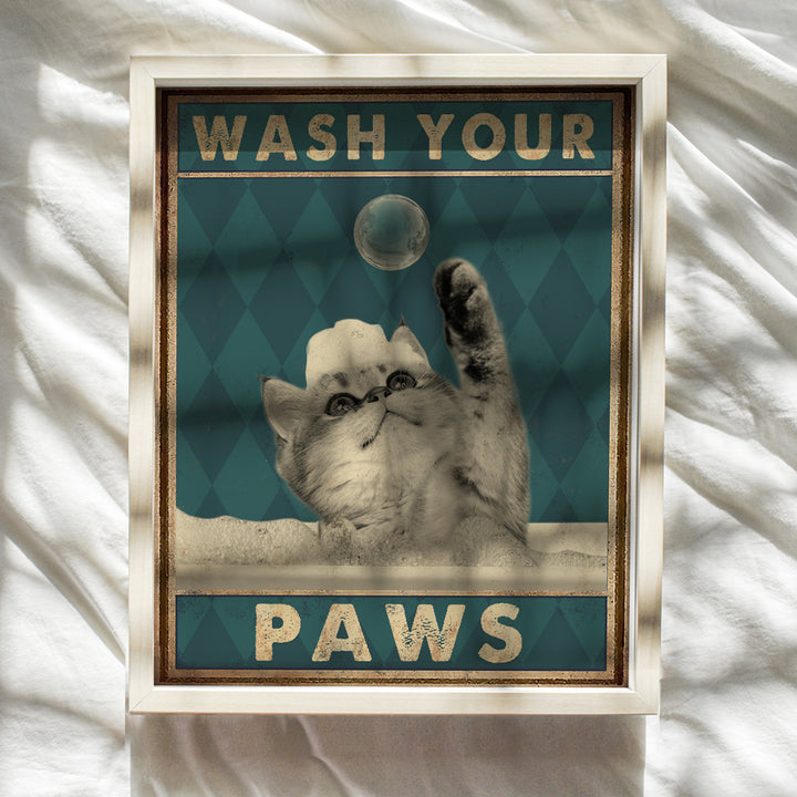 Cute Cat Bathroom Decor for Women, Kids - Wash Your Paws - Unique Bath Wall Decor - Modern Bathroom Wall Art - Guest Bathroom Accessories - Powder Room Posters - Wash Your Hands Sign - Butt Napkins