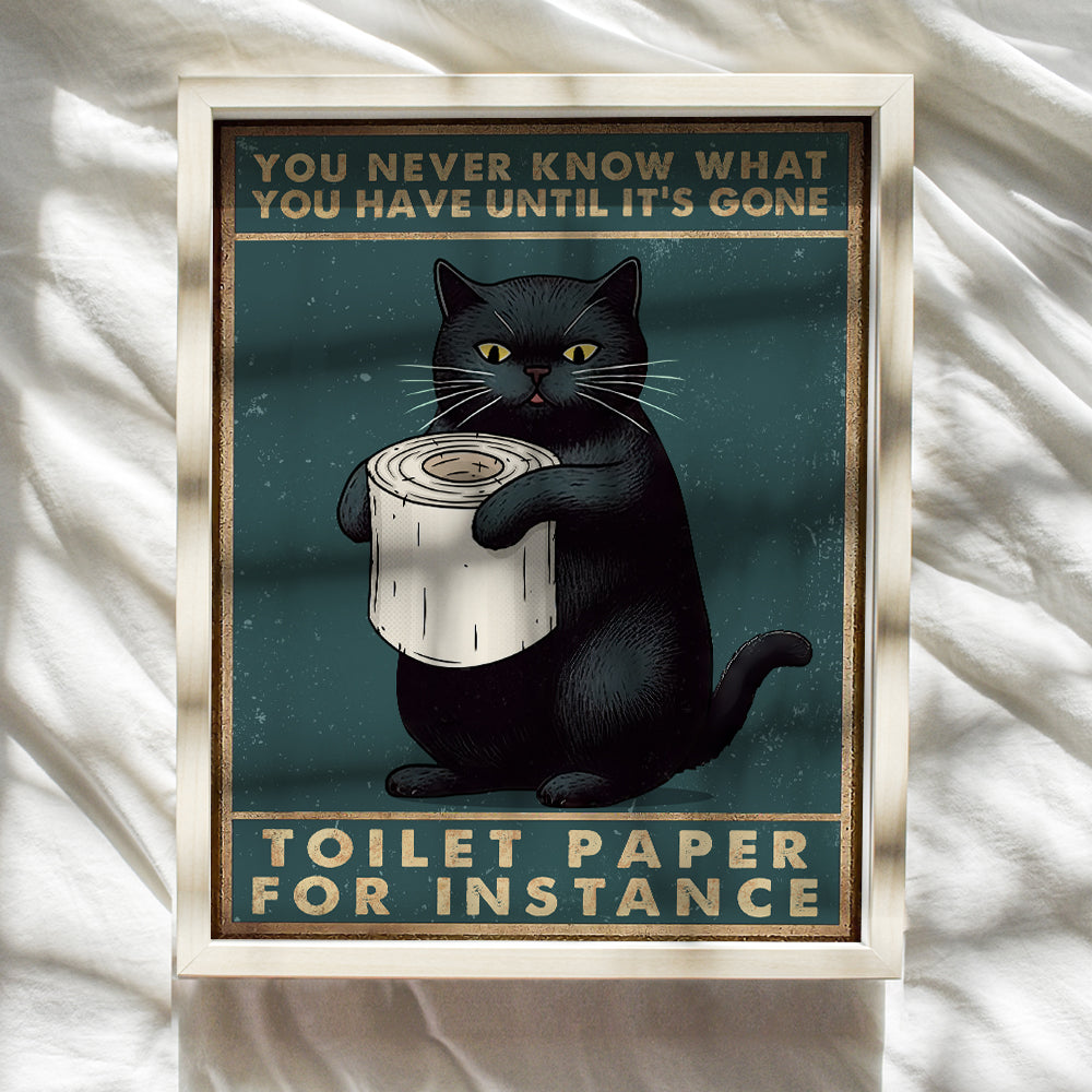 funny Sayings Bathroom Wall Art - Cute Cat Wall Decor for Modern Bathroom - funny Cat Bathroom Decoration, Bathroom Accessories - Black cat Poster for Powder room, Woman, Girl - Kitty Cat Gifts