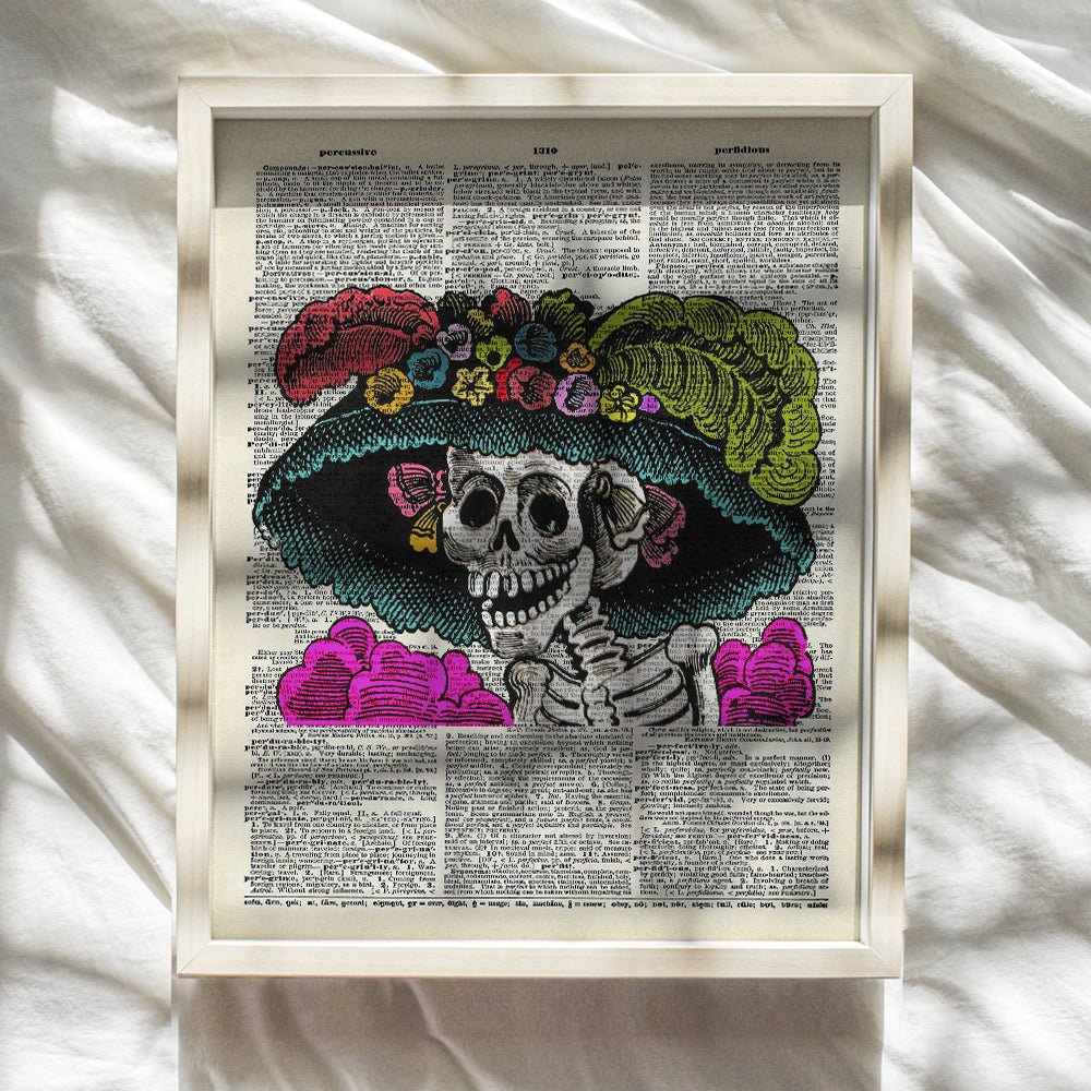 La Catrina Mexican Skeleton, Sugar Skull Decor - Halloween, Day of the Dead Wall Art Poster - 8x10 Home or Party Decoration for Living Room, Bedroom - Unique Gift - Cute UNFRAMED Print