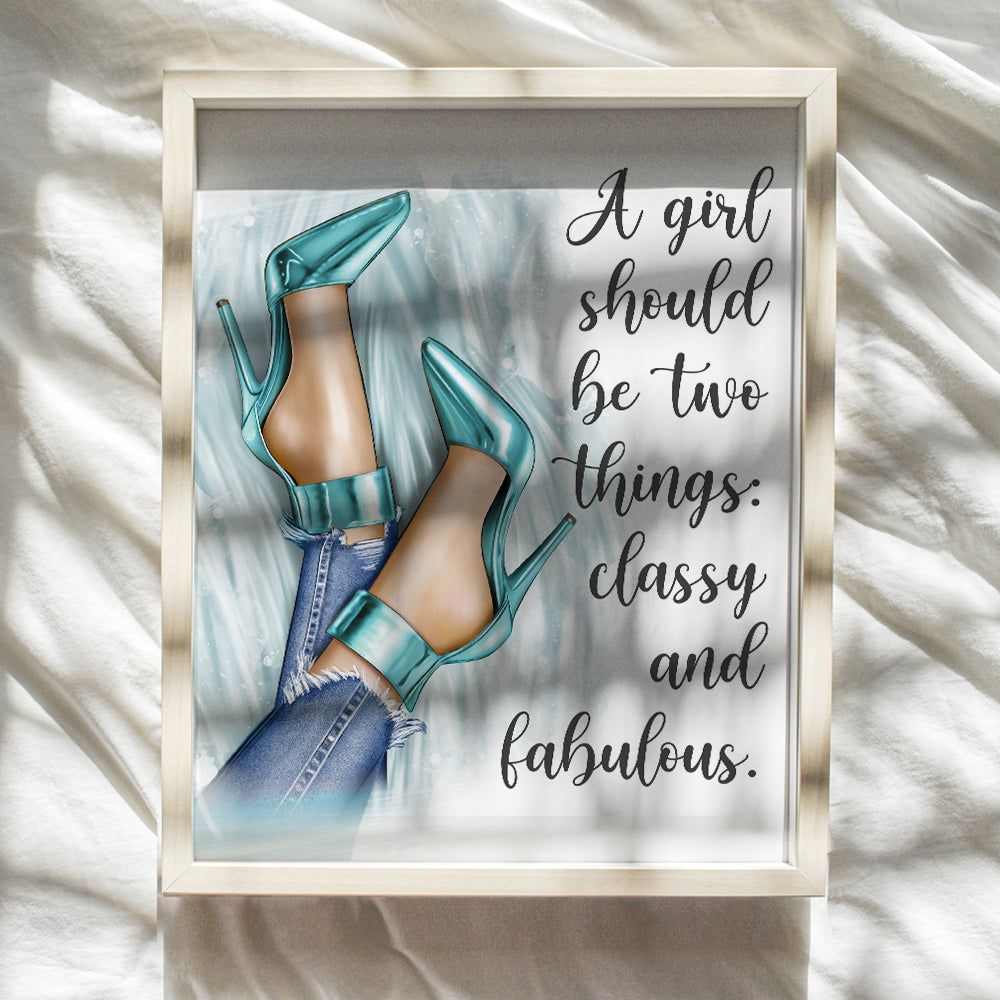 Inspirational Quotes for Women - Glam Wall Decor - Light Blue Decor - High Fashion design Wall Art - Couture Luxury Gift for Designer Shoes Fan - Home decoration for Girls Bedroom, Teens Room