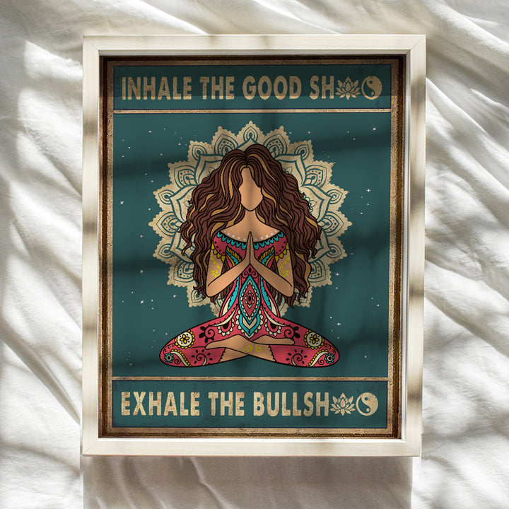 Inhale Exhale Wall Art - Yoga Wall Art - Meditation Gifts - Bohemian Hippie Room Decor for Women, Buddhist - Funny New Age Zen Poster 8x10 - Buddhism Boho Wall Decorations - Namaste Mandala Home Decor