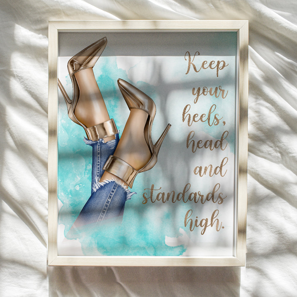 Motivational Quote Wall Art - Glam Wall Decor - Inspirational Gift for Women, Designer Shoes Fan, Couture Fashionista - Luxury Home decoration for Bathroom, Living room, Girl Teens Bedroom