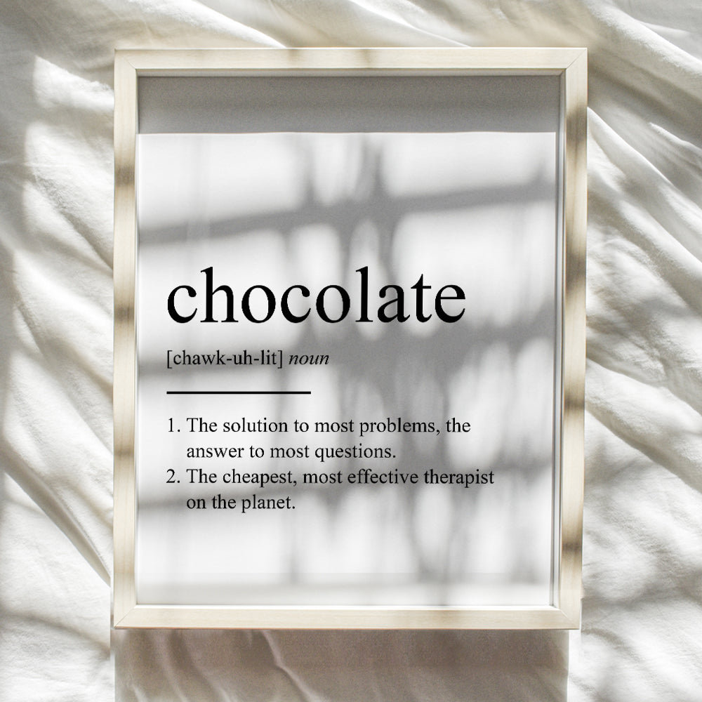 Chocolate Definition - Unframed Wall Art Print Typography - Makes a Great Gift for Kitchens, Dining Room - Funny, Humorous Home Decor - Ready to Frame (8x10) Photo