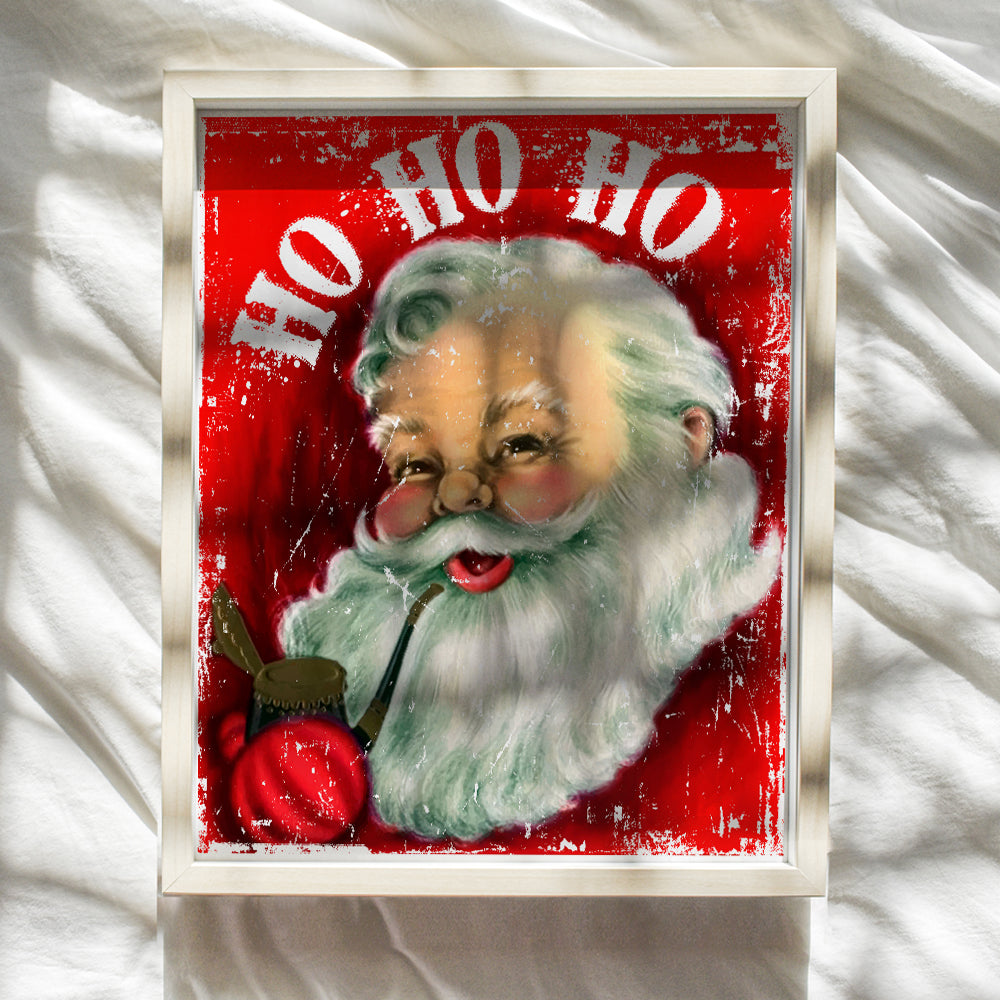 Christmas Decor Art Print - Vintage Holiday Wall Art Poster - Rustic Shabby Chic Farmhouse Home Decoration for Xmas - Makes a Great Inexpensive Gift - 8x10 Photo Unframed - Ho Ho Ho Santa