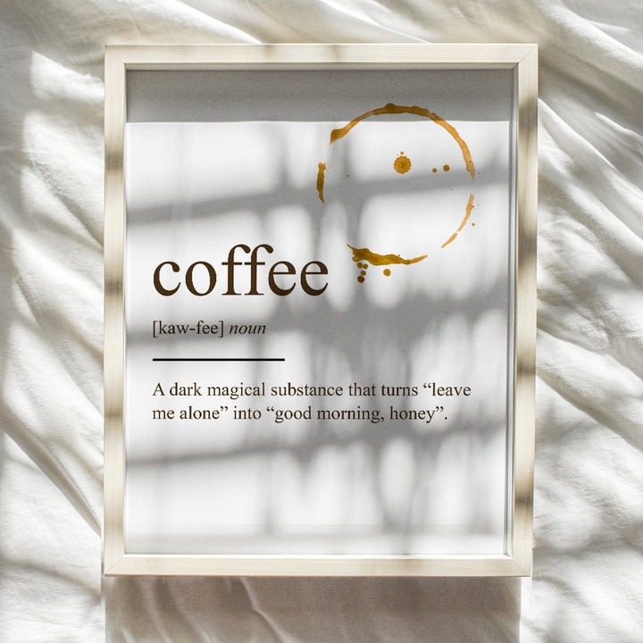 Coffee Definition Wall Art Poster Print - Funny Home or Office Decor and Unique Decorations for Kitchen, Nook or Break Room - Makes a Great Gift - 8x10 Photo Unframed