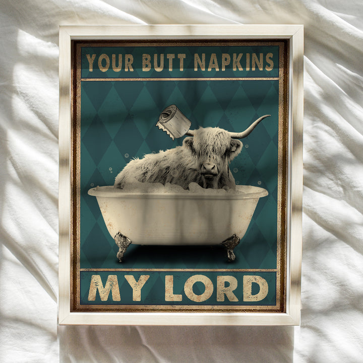 Butt Napkins My Lord - Highland Cow Bathroom Wall Decor - Bathroom Wall Art - Farmhouse Bathroom Decorations - Guest Bathroom Pictures - Funny Bathroom Decor - Bath Wall Decor - Cute Accessories