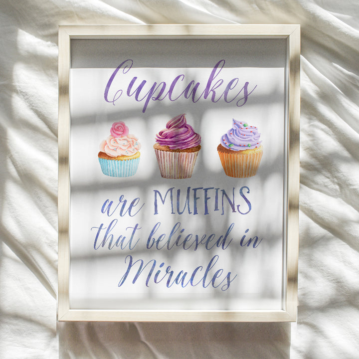 Cupcake Quotes - Kitchen Wall Decor - Dining Room Decor - Cafe Wall Art - Cute Funny Positive Quotes Wall Decor - For Women, Girls Room, Kids Bedroom or Inspirational Gift - 8x10 Home Decoration