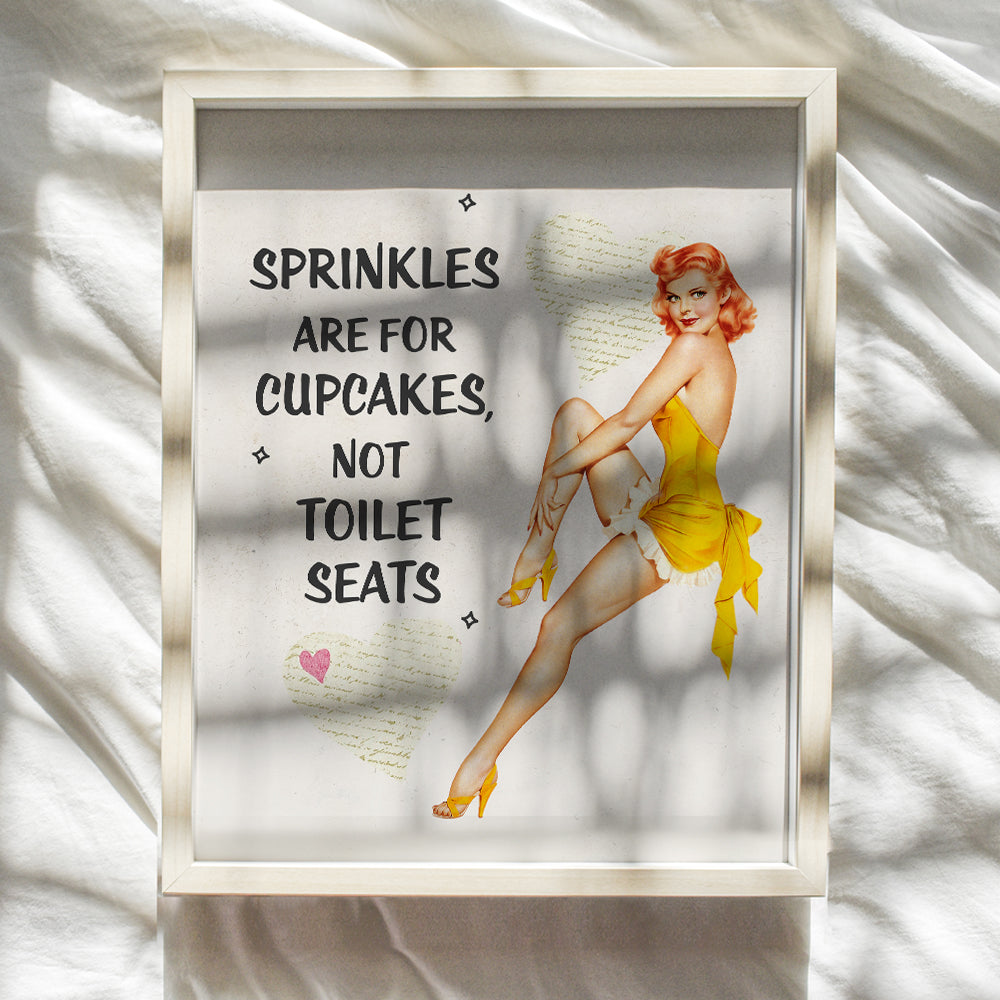 Cute Bathroom Wall Art Decor - Unique Gift or 1950s Retro Vintage Bathroom Decoration for Women - For Powder Room, Guest Bath, Restroom - 8x10 UNFRAMED Retro Pink Pinup Poster Print