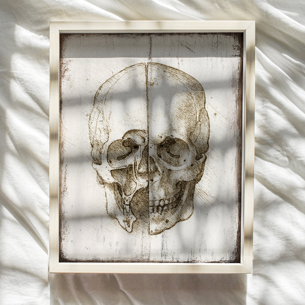 Leonardo Da Vinci Skull Poster -8x10 Anatomical Wall Art Print - Rustic Wall Decor for Medical Clinic, Doctor Office - Renaissance Painting - Gift for Medieval Painting Fans, Nurse, Med Student