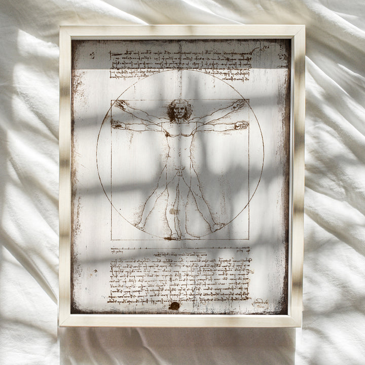 Leonardo Da Vinci Vitruvian Man Poster - 8x10 Farmhouse Wall Art Print - Rustic Wall Decor - Anatomical Gift for Dr, Doctor Office, Nurse, Medical Clinic, Physician - Shabby Chic Decor