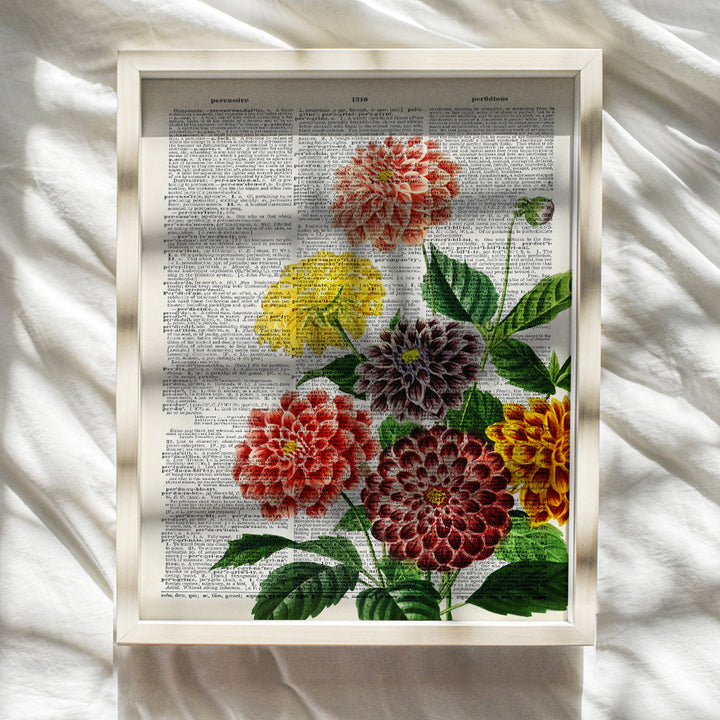 Dahlias Nature Dictionary Wall Art Print - Ready to Frame (8X10) Vintage Photo - Steampunk - Great For Home Decor, Flower Lovers and Easy Gift Giving - Perfect Present for Florists and Flower Shops