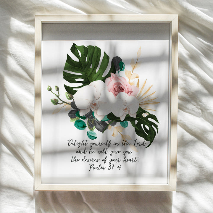 Psalms Orchid Wall Decor - Tropical Religious Wall Decor - Palm Leaves Bible Verse Wall Art - Religious Gifts for Women - Catholic Christian Gifts - Scripture Wall Decor - God Wall Decor