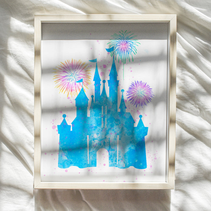 World Castle Wall Art Poster Print - Cute Girl Bedroom, Boy Room Decor for Kids and Women - Great Housewarming Gift - Blue Pink 8x10 Unframed Photo print