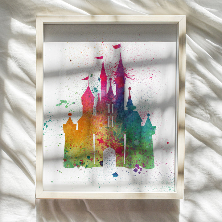 Castle - Fairy Tale Princess Wall Art Print - 8x10 Poster - Cool Gift For Boys or Girls Bedroom, Baby Room or Nursery - Unique Watercolor Home Decor and Room Decoration - Unframed 8x10 Picture