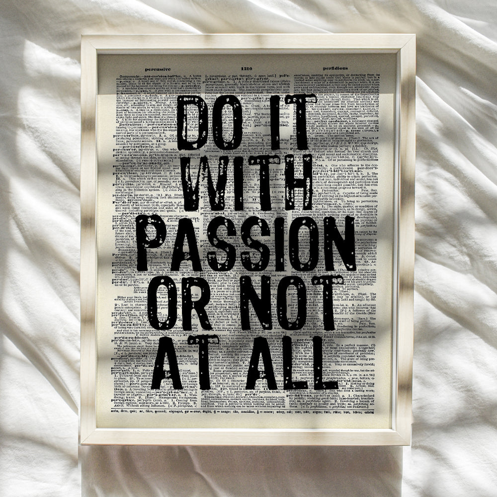 Motivational Passion Dictionary Art, Wall Decor Picture - 8x10 Upcycled Home Decoration Poster Print for Office, Apartment, Living Room, Gym, Studio - Inspirational Gift for Entrepreneur, Athlete