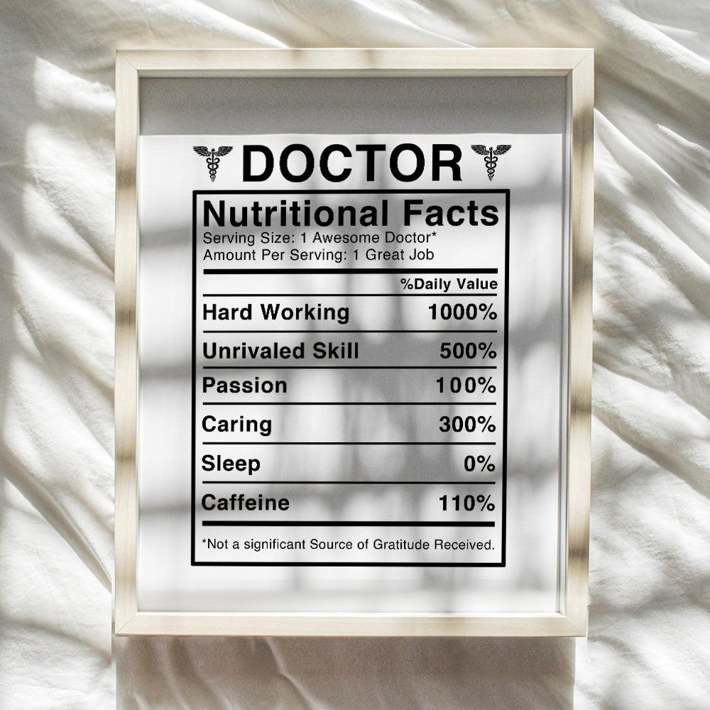 Doctor Nutritional Facts Wall Art - Funny 8x10 Room Decor, Home Decoration for Medical Clinic or Office - Unique Gift for Dr, Physician, Med Student - Unframed Poster Picture Sign Print